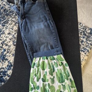 Blue Denim Jeans with Cactus Print